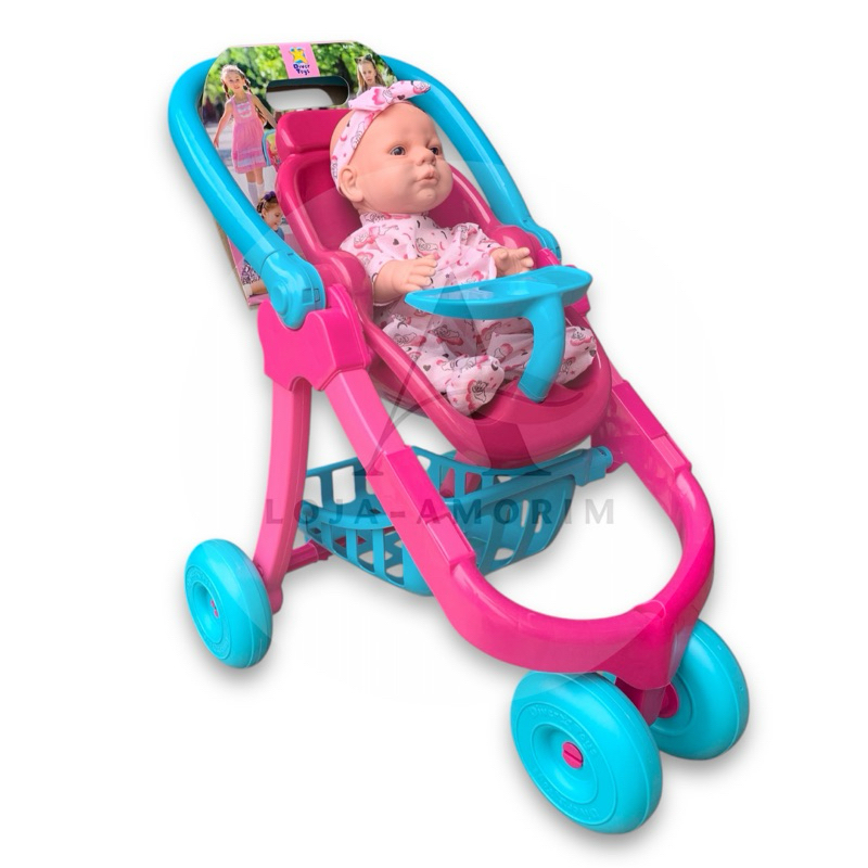 Kit Carrinho De Boneca 3 em 1 Com Boneca Fala Sons De Bebês - Imagem 2