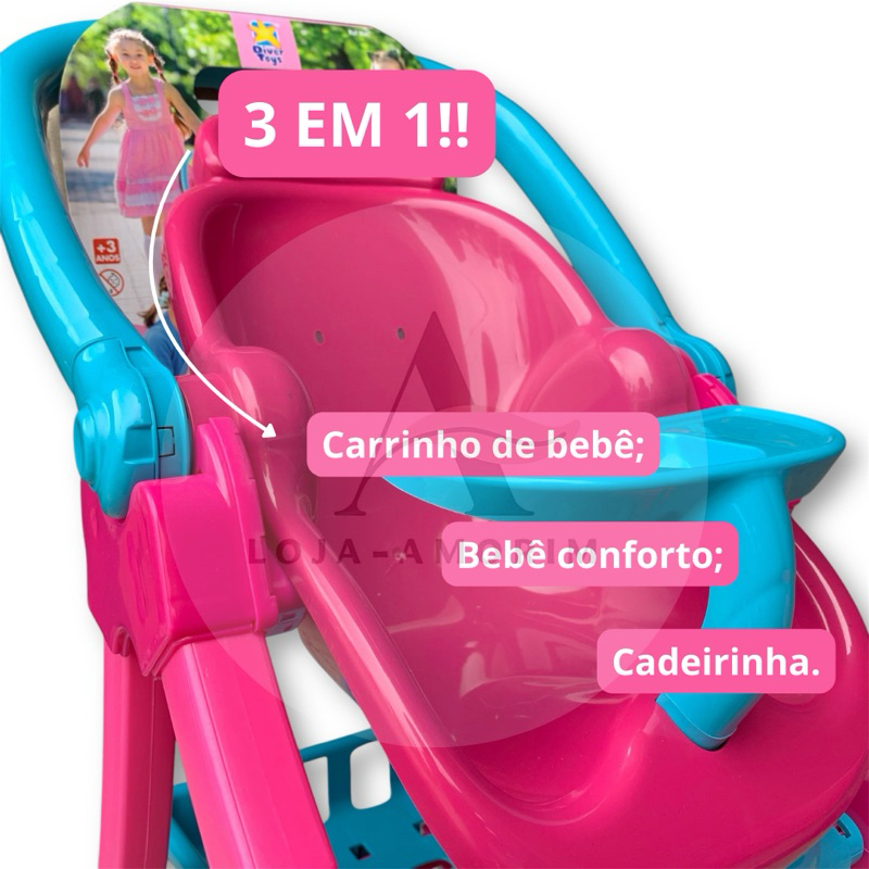Kit Carrinho De Boneca 3 em 1 Com Boneca Fala Sons De Bebês - Imagem 3