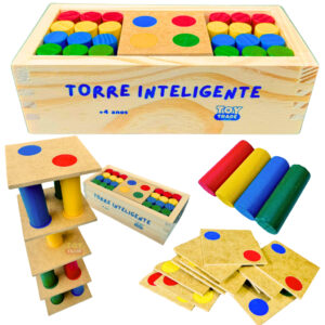 Jogo Torre Inteligente Toy Trade 34 Peças de Madeira para Coordenação e Lógica