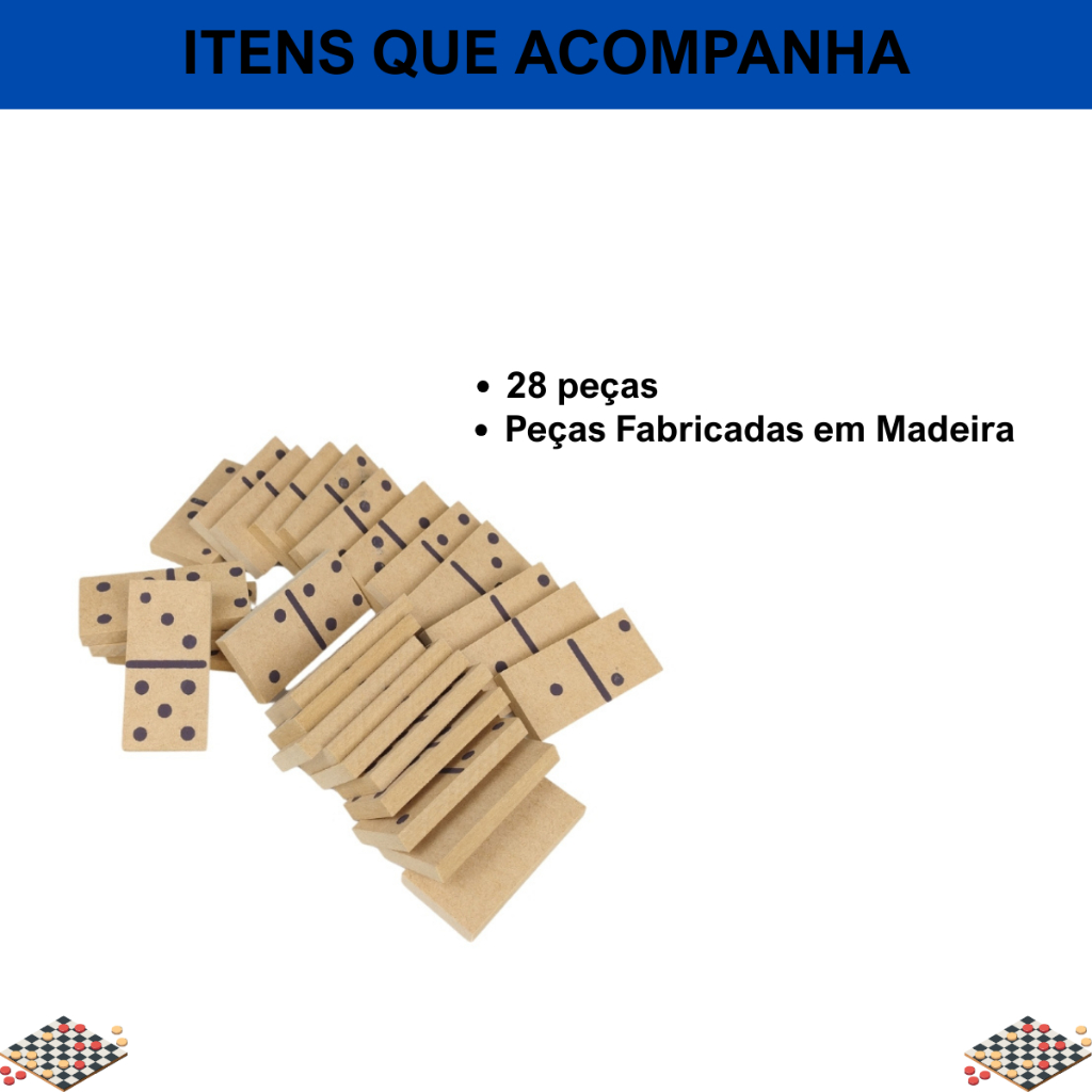 Jogos de Tabuleiros 5 em 1 Dama Dominó Ludo Jogo Da Velha Trilha Dama - Imagem 3