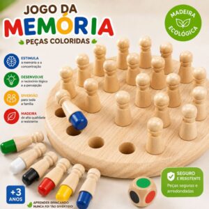 Jogo da Memória em Madeira Educativo Infantil Montessori Pinos Coloridos