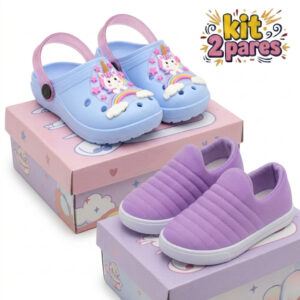 Kit 2 Pares Tênis Infantil Calce Fácil Menina & Sandália Babuche