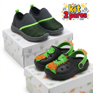 Kit Tênis Calce Fácil Infantil Menino & Sandália Babuche Antiderrapante