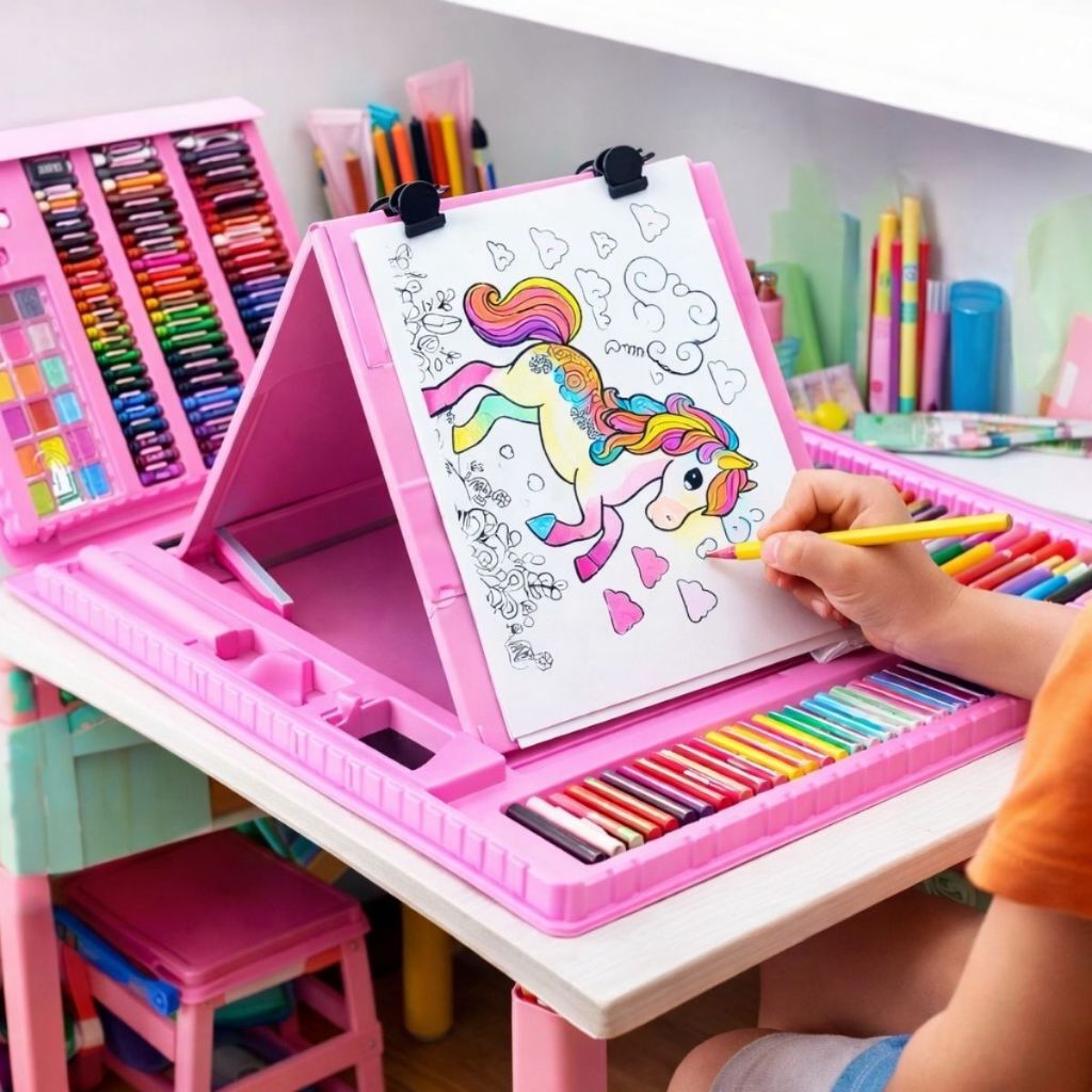 Estojo 208 Peças Escolar Maleta Para Desenho - Pintura Infantil - Imagem 2