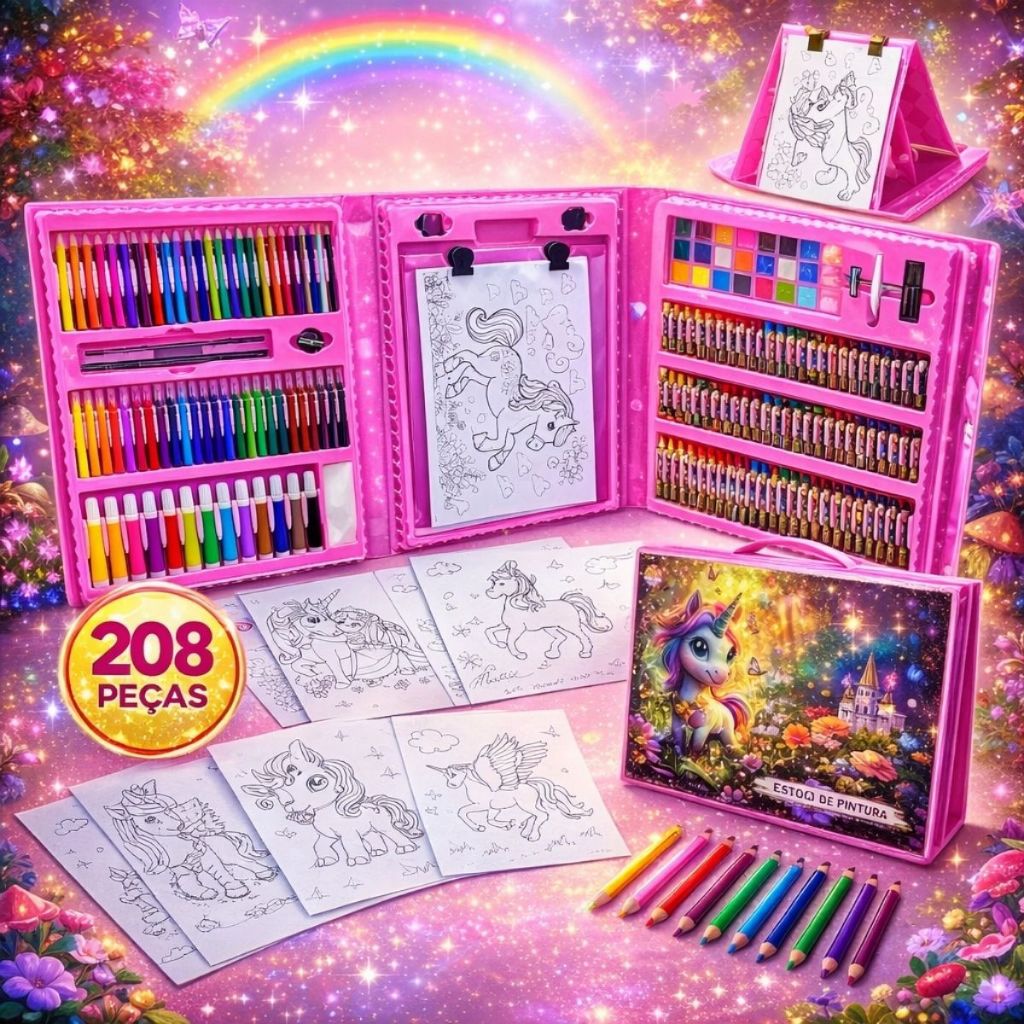 Estojo 208 Peças Escolar Maleta Para Desenho - Pintura Infantil - Imagem 3