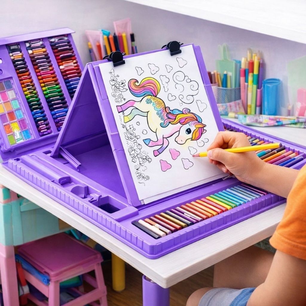 Estojo 208 Peças Escolar Maleta Para Desenho - Pintura Infantil - Imagem 4