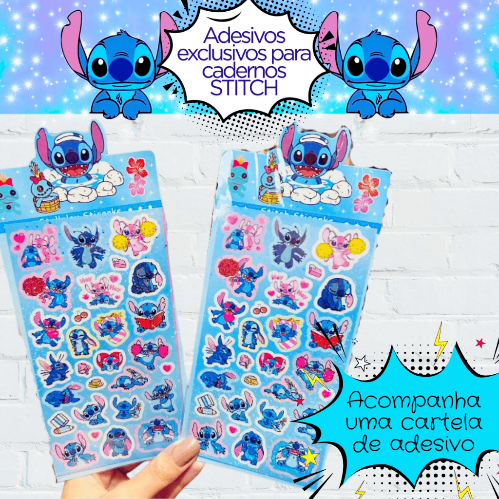 Kit Caderno Pelúcia Stitch Caneta 10 Cores E Chaveiro - Imagem 2