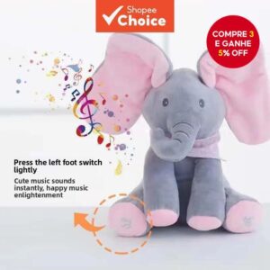 Elefante Cantor Animado com Orelhas, Brinquedo Elétrico Móvel
