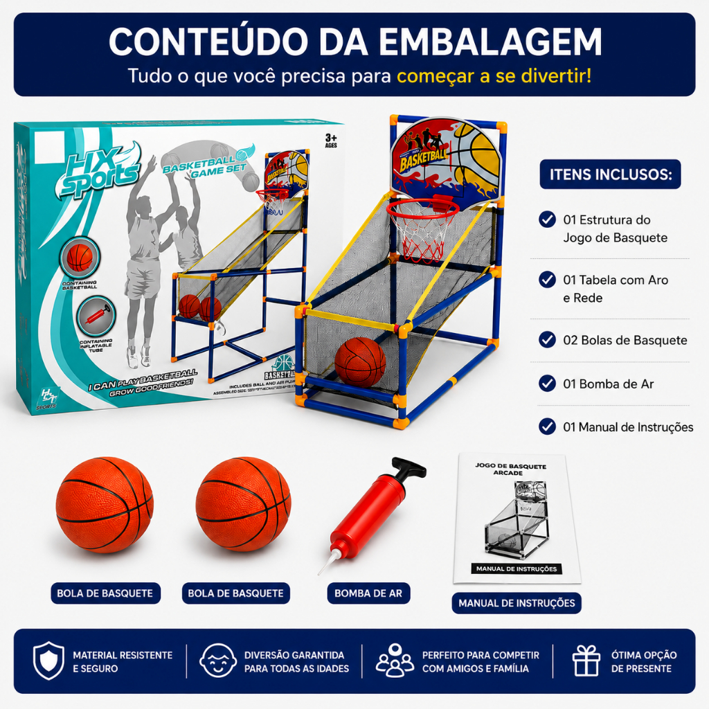 Tabela De Basquete Infantil Com 2 Bolas E Bomba De Ar - Mini Cesta Basquete - Imagem 4