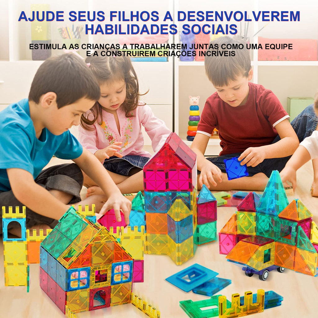 Blocos de Montar Magnéticos Construção Brinquedo Infantil - Imagem 3