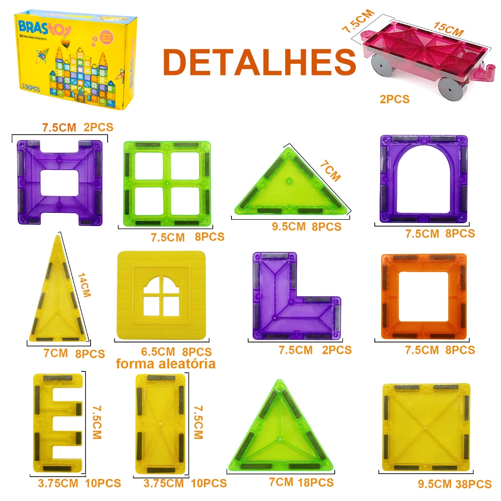 Blocos de Montar Magnéticos Construção Brinquedo Infantil - Imagem 4