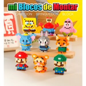 Mini Blocos de Montar Coleção Personagens: Mario, Pokémon e Stitch
