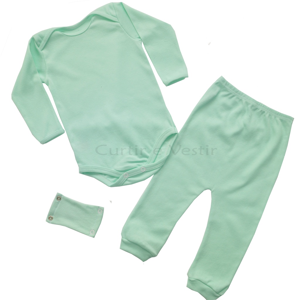 1 Conjunto de Body e Mijão Manga Longa canelado bebê - Imagem 3
