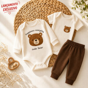 Conjunto Roupa 3 Peças Body Calça Mijao Bebe Menino 100% Algodão