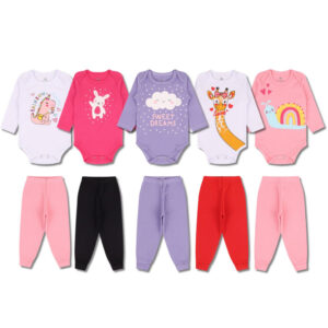 Kit Body Bebe Menina 8 Peças, 4 body Manga Longa + 4 Calças/Mijão