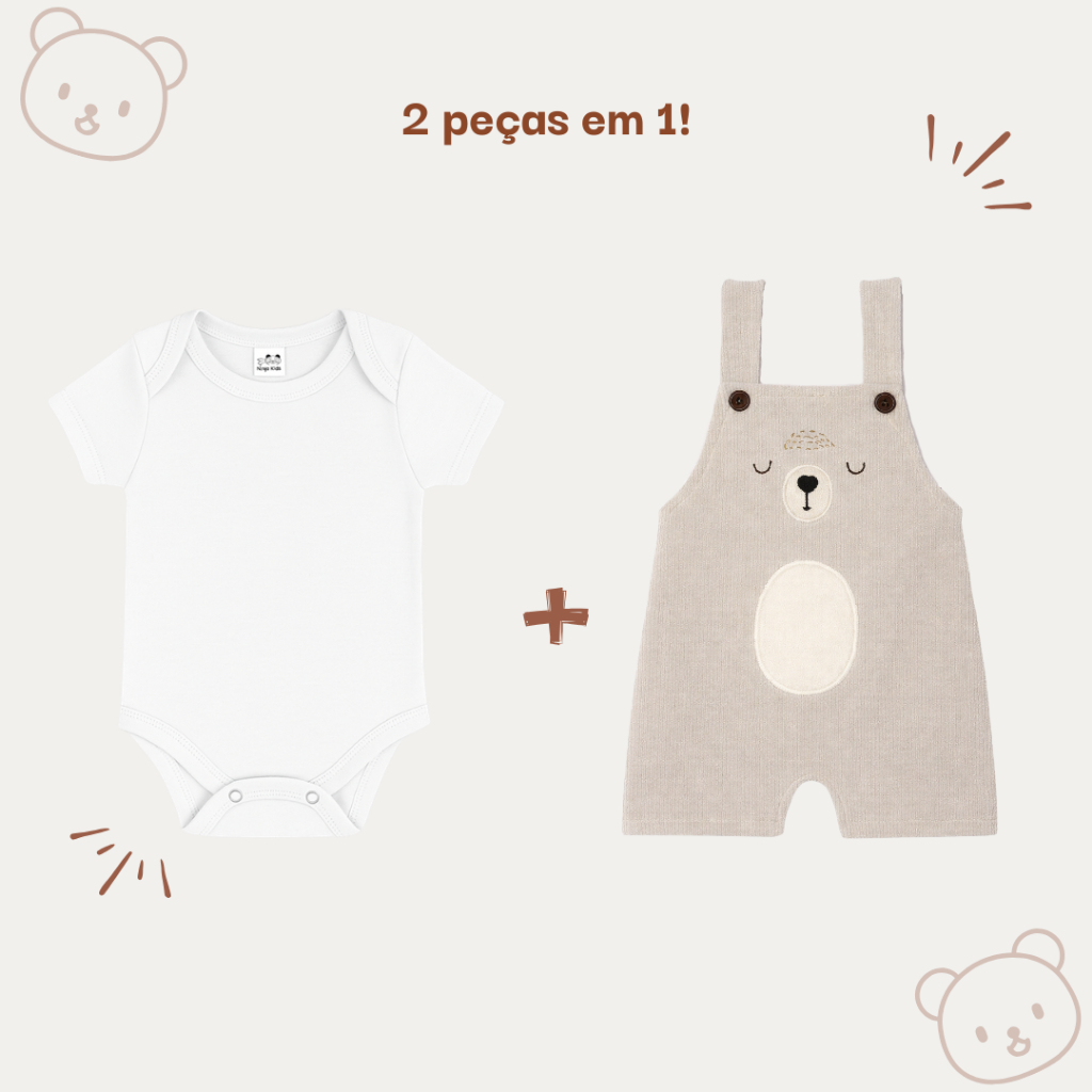 Macacao + Body para Bebe Menino Bordado Algodao - Imagem 2