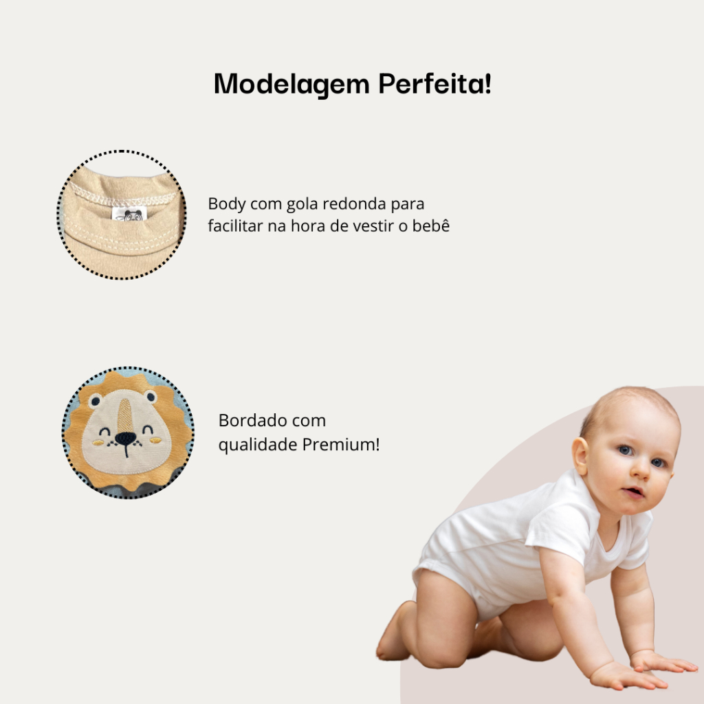 Macacao + Body para Bebe Menino Bordado Algodao - Imagem 3