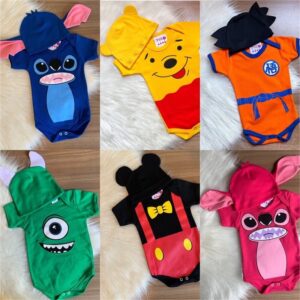 Body Temático Bebê Infantil com Touca / Fantasia Mesversário