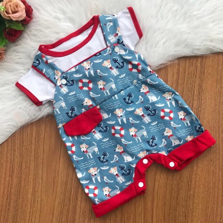 Macacão curto com camiseta para bebe menino jardineira marinheiro - Imagem 3