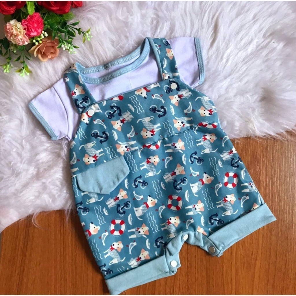 Macacão curto com camiseta para bebe menino jardineira marinheiro - Imagem 4