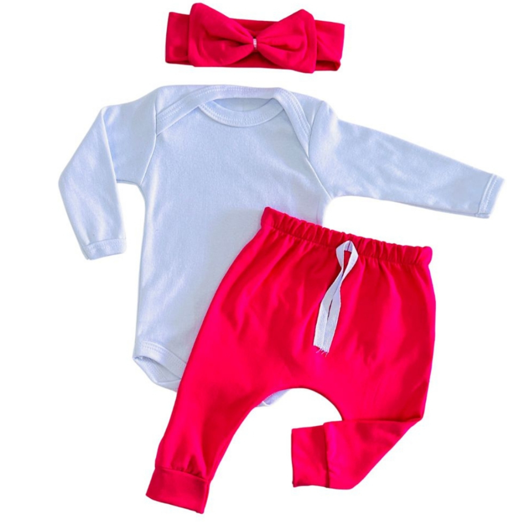 Conjunto Bebê Menina Frio Calça, Body Longo, Faixa de Cabelo Algodão Onça - Imagem 3