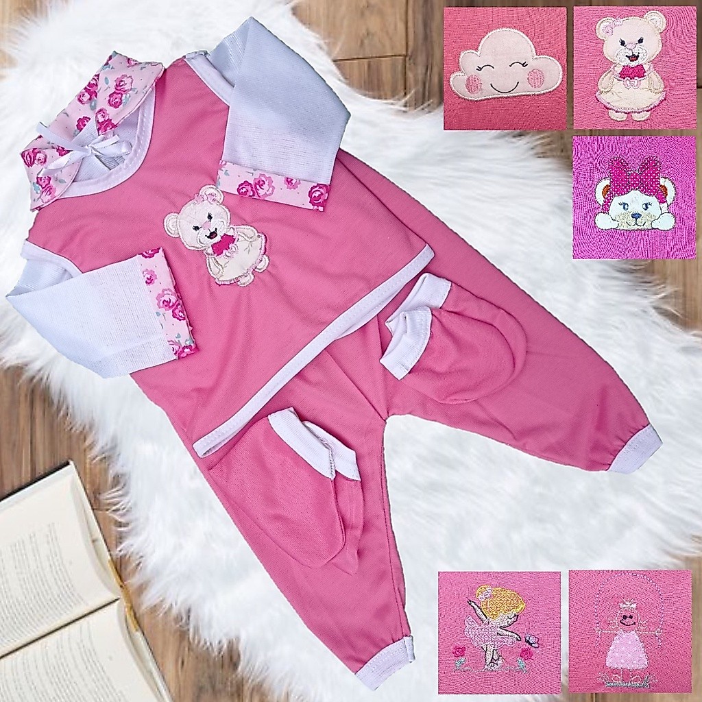 Conjunto Pagão Luxo Bordado Estampado Para Bebe Menino Ou Menina - Imagem 3