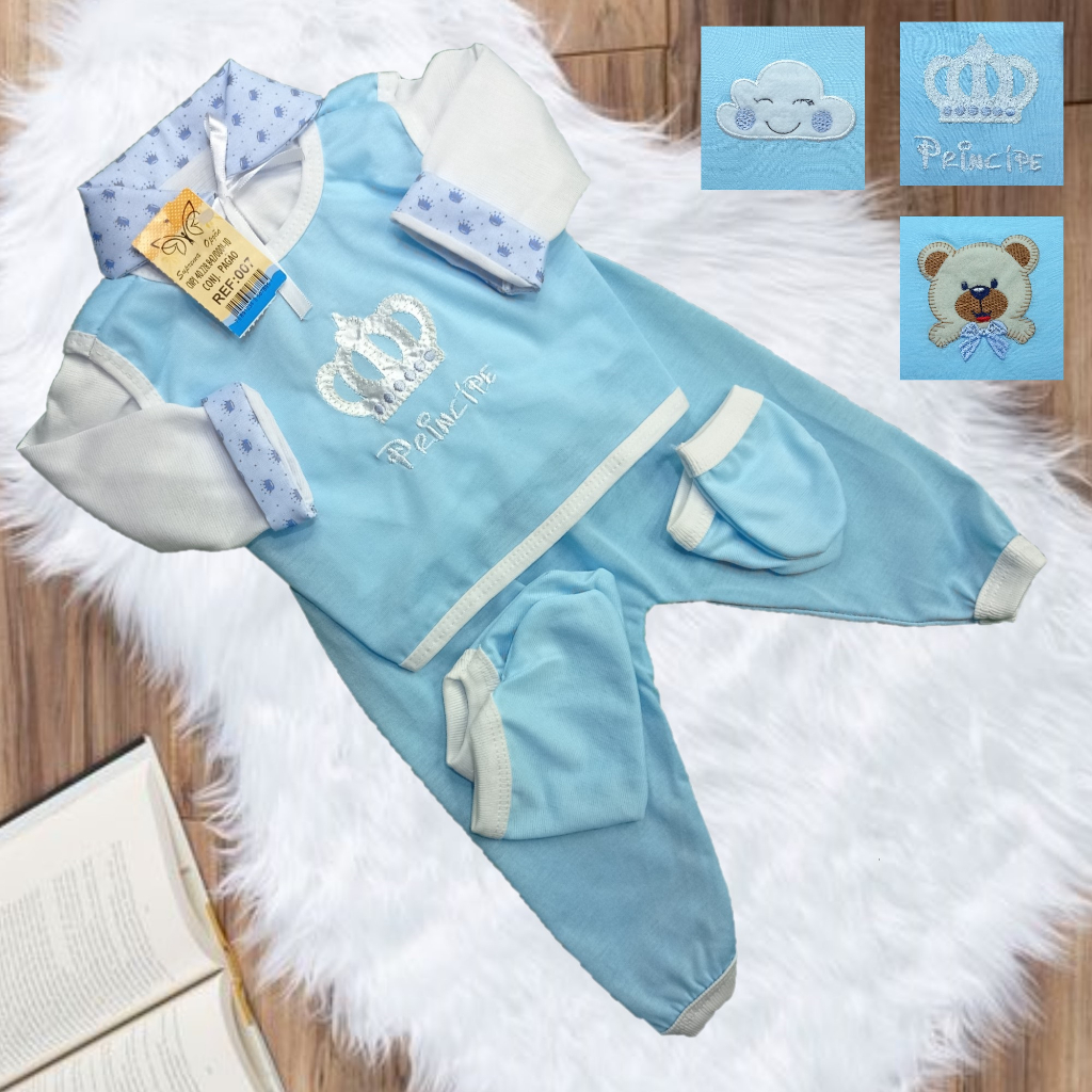 Conjunto Pagão Luxo Bordado Estampado Para Bebe Menino Ou Menina - Imagem 4