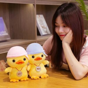 Pato de Pelúcia Amarelo com Boia e Olhos Brilhantes 20cm Brinquedo Fofinho