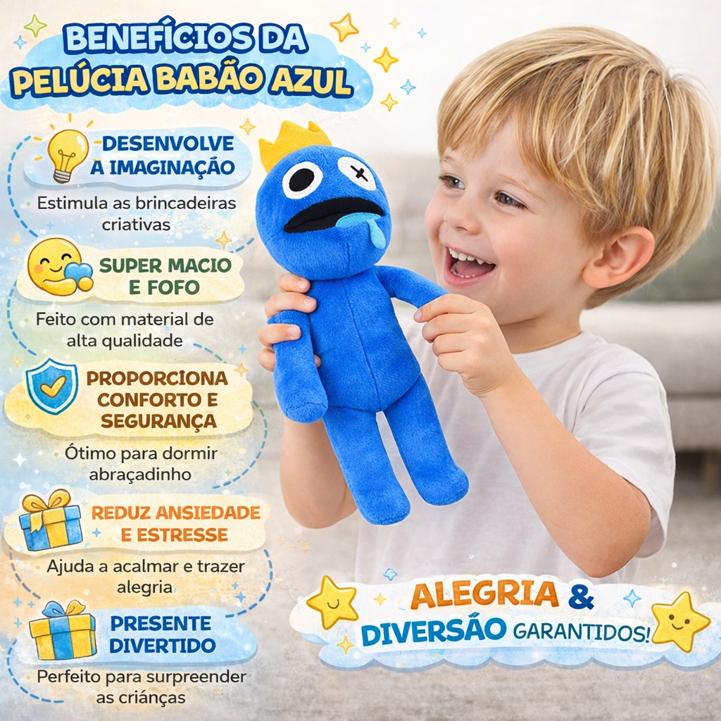 BONECO AZUL BABÃO ROBLOX PELÚCIA RAINBOW 35CM - Imagem 4