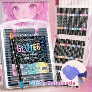 Marcador Metálico Canetas de Glitter de Cabeça Dupla Brilhante