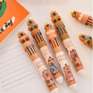 Caneta Capivara 10 Cores Multicolor Retrátil Kawaii