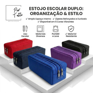 Estojo Escolar 2 Divisórias Zíper Duplo