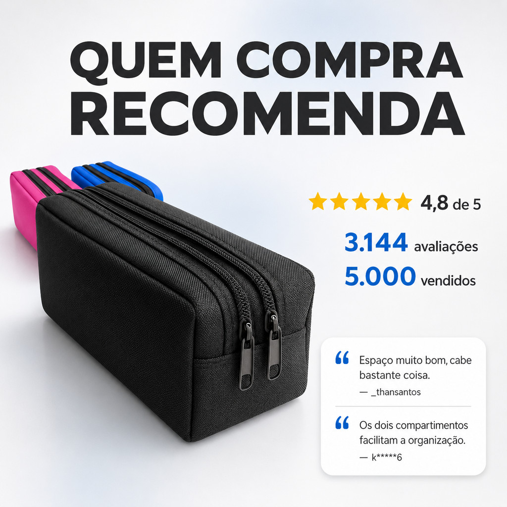 Estojo Escolar 2 Divisórias Zíper Duplo - Imagem 2