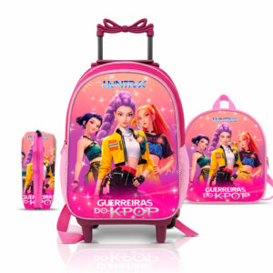 Mochila Escolar Guerreiras Kpop + Lancheira + Estojo - Rodinhas