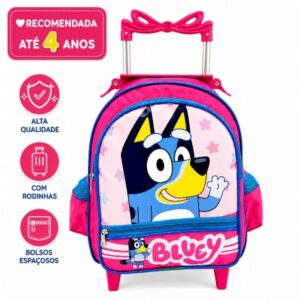 Mochila Escolar Creche Pequena Com Rodinha Menina Bluey
