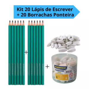 Kit 20 Lápis de Escrever HB N°2 Sextavado + 20 Borrachas Ponteira