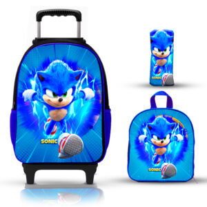 Mochila Escolar Infantil Sonic Rodinhas de silicone Lancheira Estojo