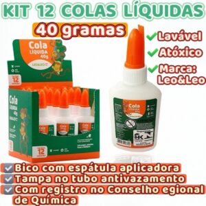 Kit 12 Cola Líquida Branca Escolar 40g Infantil