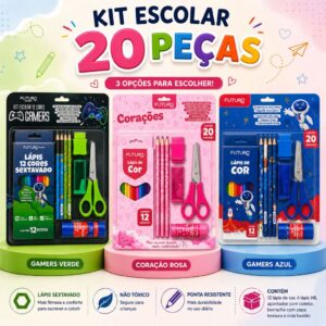 Kit Escolar Infantil Papelaria Completo 20 Peças Material Escolar