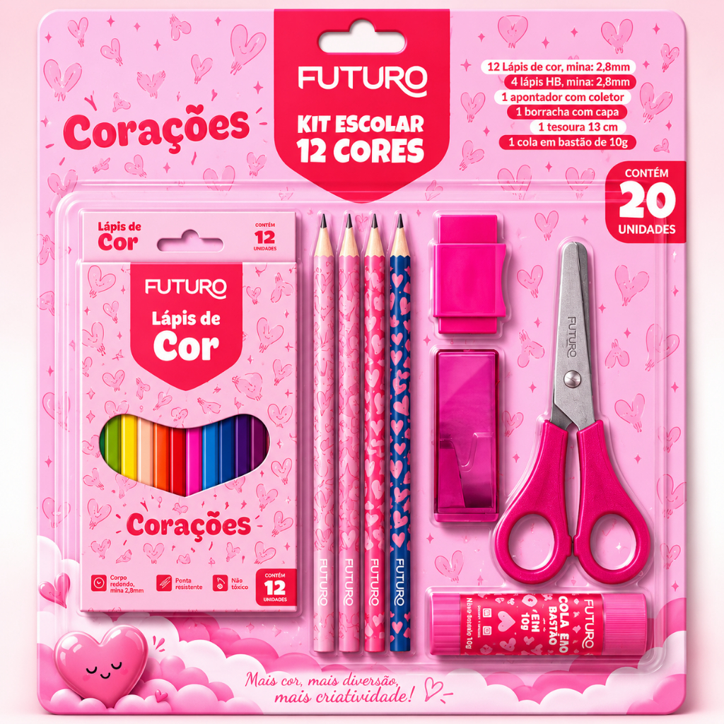 Kit Escolar Infantil Papelaria Completo 20 Peças Material Escolar - Imagem 3