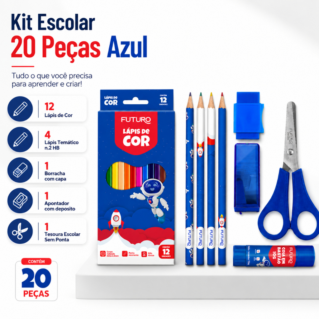 Kit Escolar Infantil Papelaria Completo 20 Peças Material Escolar - Imagem 4