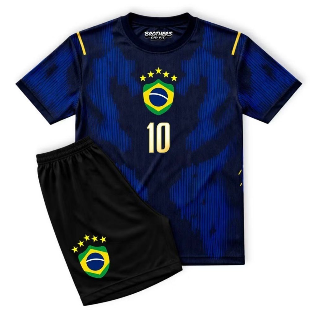 Kit Conjunto infantil Camisa e Short Bordados Brasil juvenil - Imagem 2