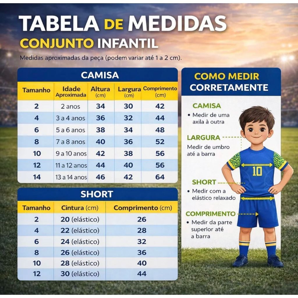 Kit Conjunto infantil Camisa e Short Bordados Brasil juvenil - Imagem 3