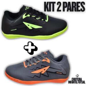 Kit 2 Pares Chuteira Masculino Infantil Futsal Sola Costurada Reforçada