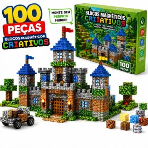 Kit 100 Blocos Magnéticos De Montar Infantil Construção Imã