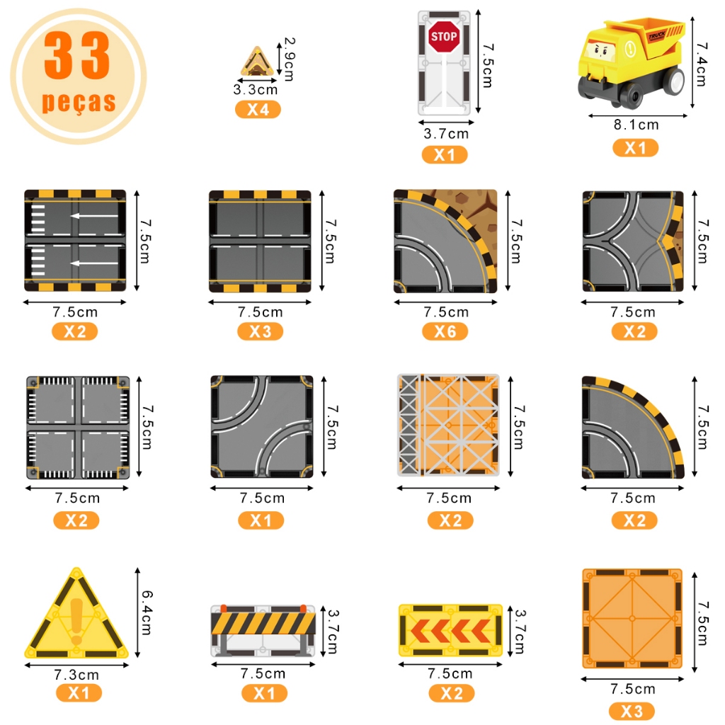 33 Peças Blocos de Montar Magnéticos Construção BRASTOY Infantil - Imagem 2