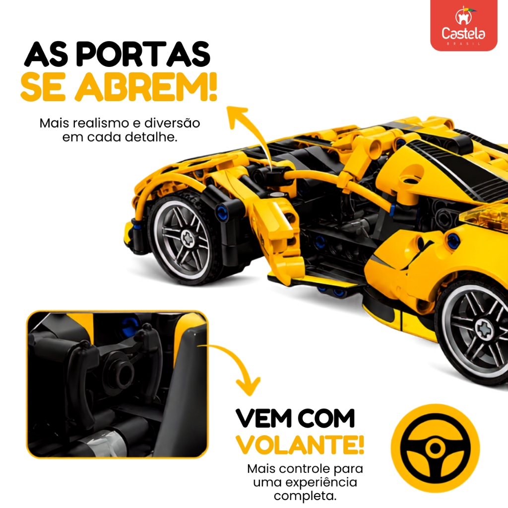 Blocos de Montar Supercarro Amarelo 422 Peças Embalagem Contêiner - Imagem 3