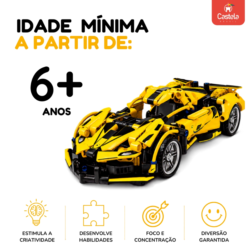 Blocos de Montar Supercarro Amarelo 422 Peças Embalagem Contêiner - Imagem 4