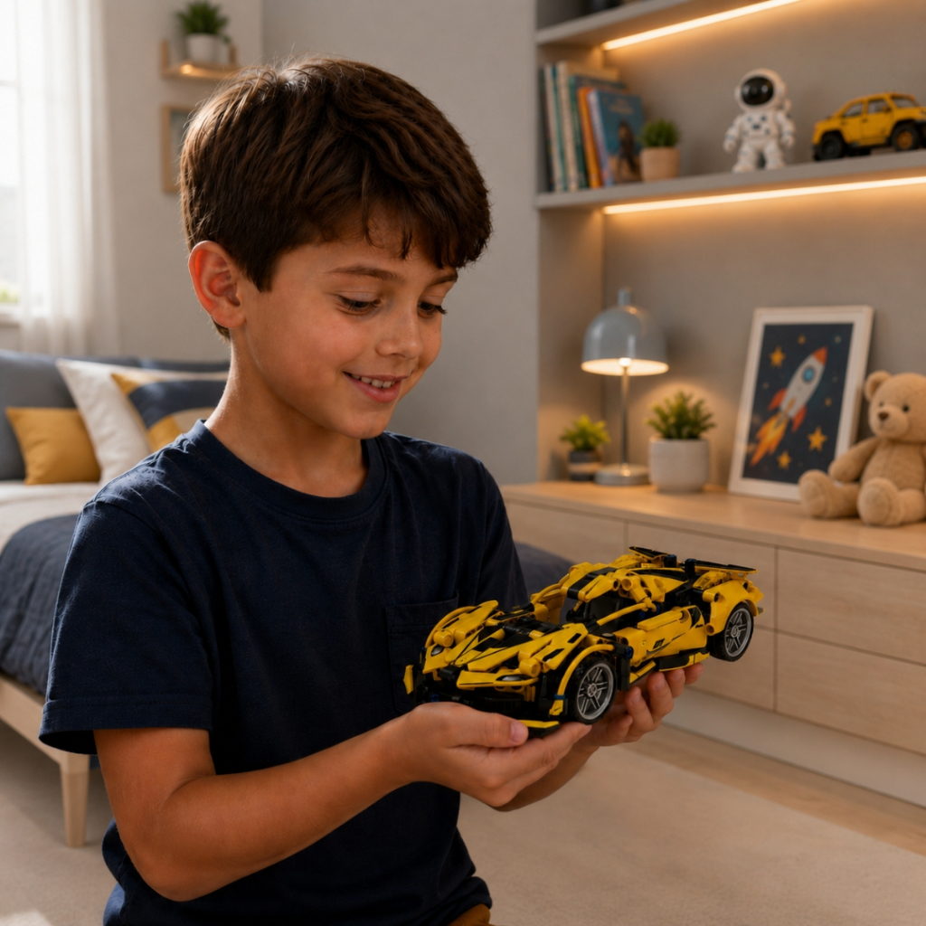 Blocos de Montar Supercarro Amarelo 422 Peças Embalagem Contêiner - Imagem 5