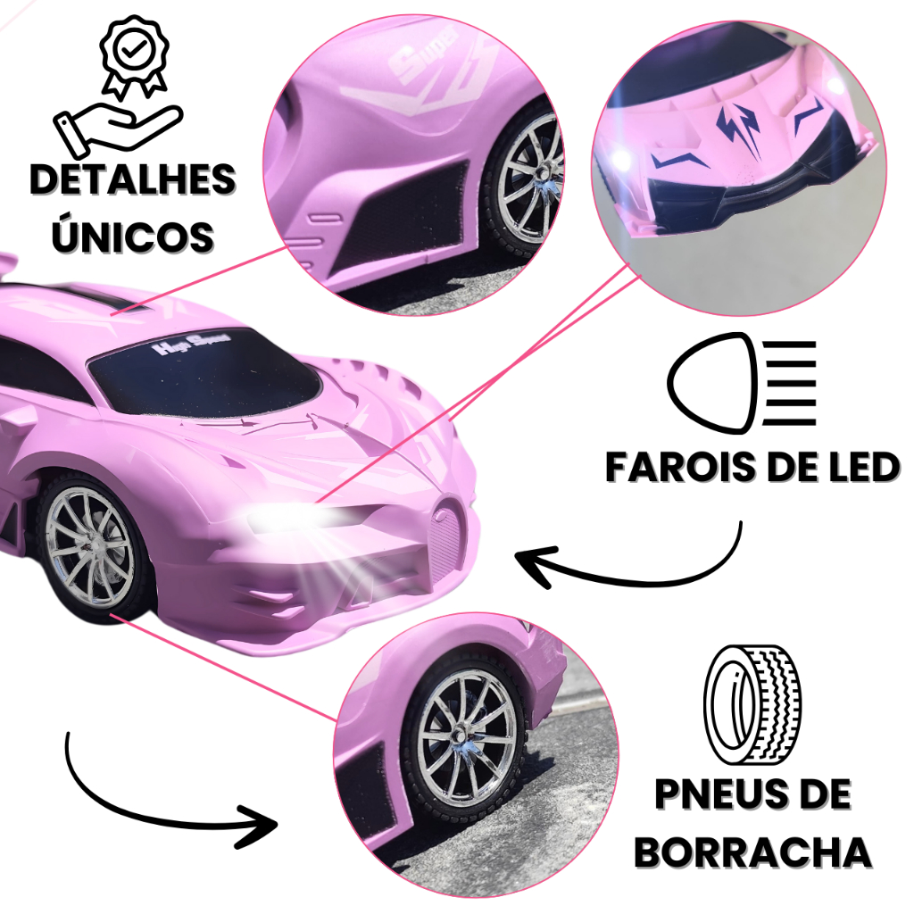 Carrinho Controle Remoto A Bateria Recarregável Para Menina Esportivo Rápido Lamborguini Ferrari Led - Imagem 4